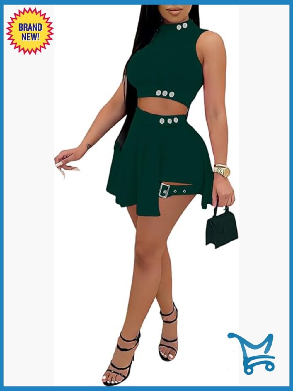 2 Piece Outfit Sleeveless Crop Top Pleated Skirt Biker Shorts Set Jumpsuit